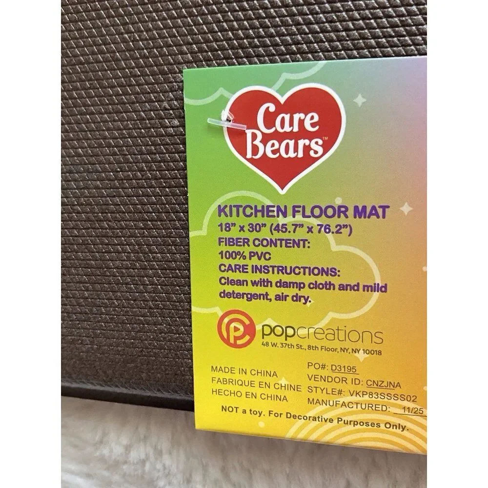 Care Bears Anti Fatigue Kitchen‎ Mat 18”x 30” PVC Rainbow Cloud Heart Balloons